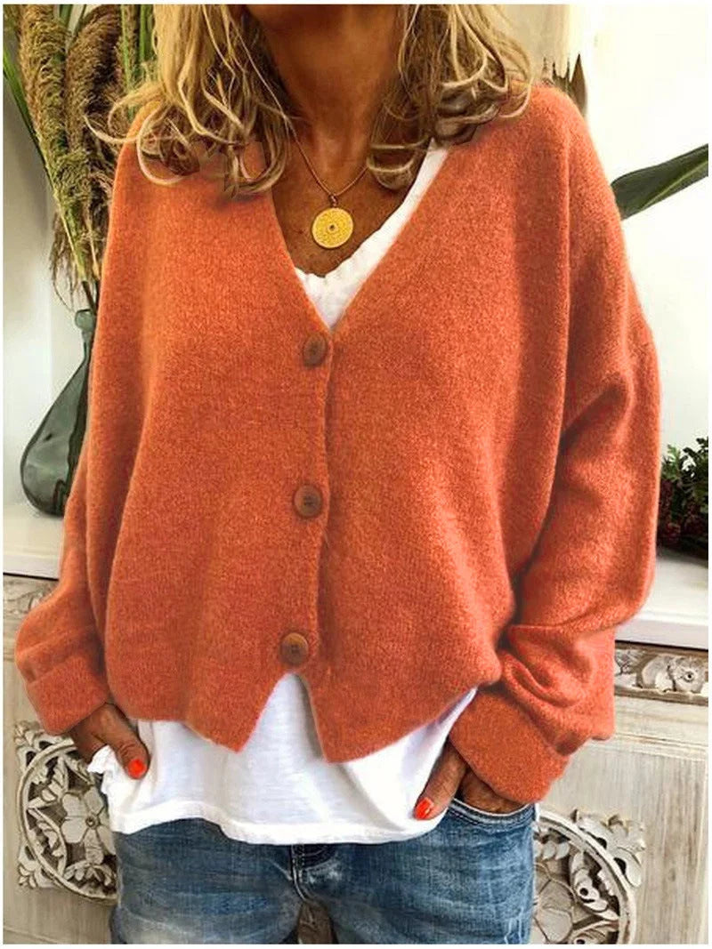 Women's V-Neck Button-Front Relaxed Fit Cardigan 0