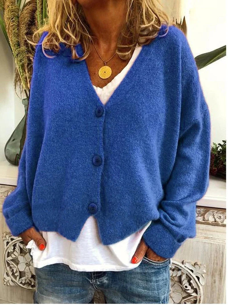 Women's V-Neck Button-Front Relaxed Fit Cardigan 1
