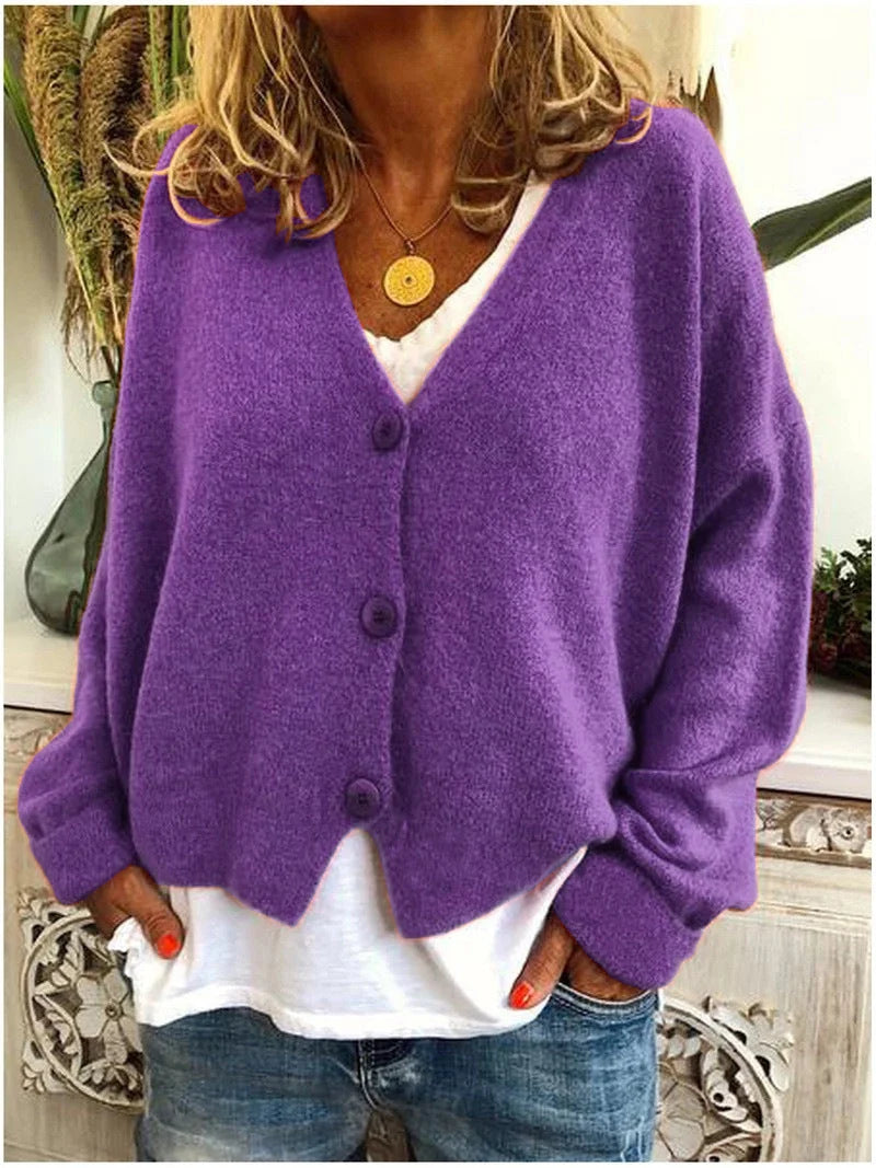 Women's V-Neck Button-Front Relaxed Fit Cardigan 3