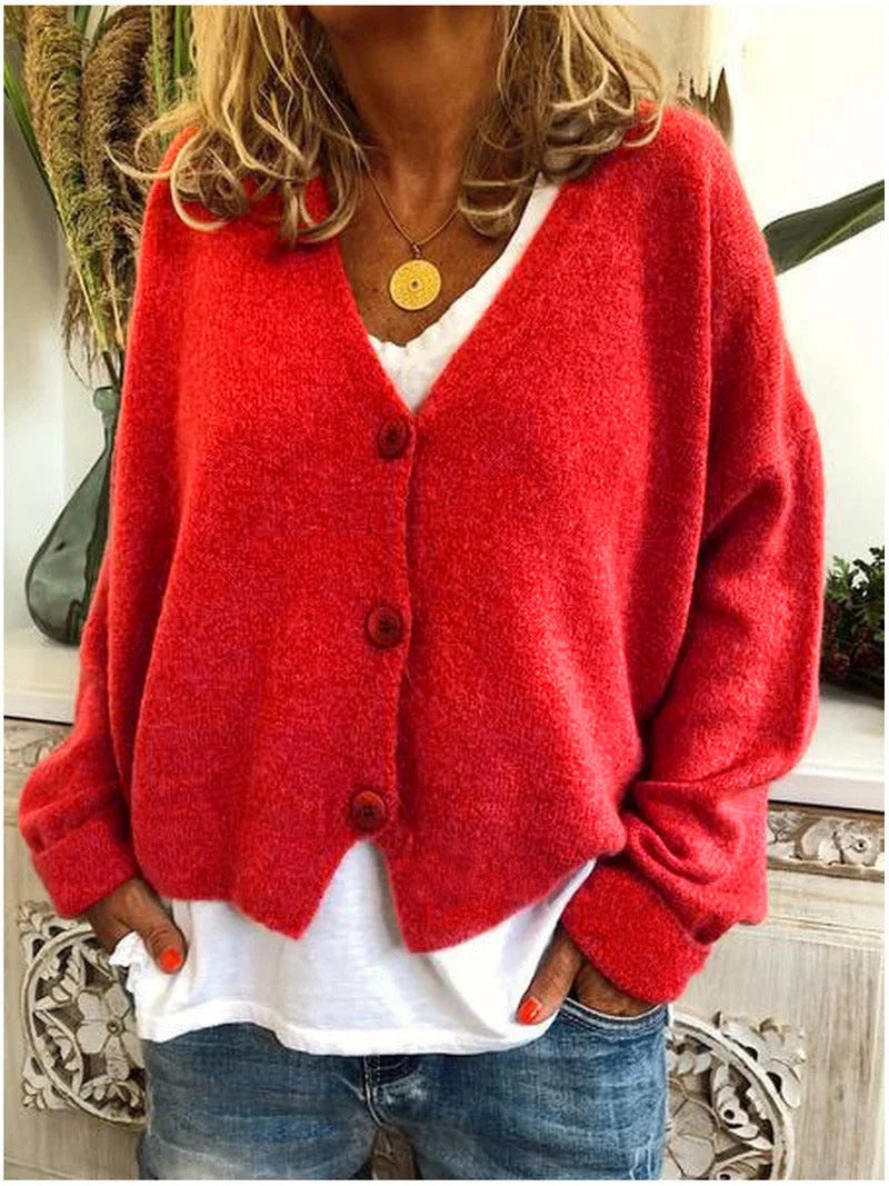 Women's V-Neck Button-Front Relaxed Fit Cardigan 4