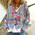 Women's V-Neck Embroidered Knit Cardigan with Relaxed Fit 0