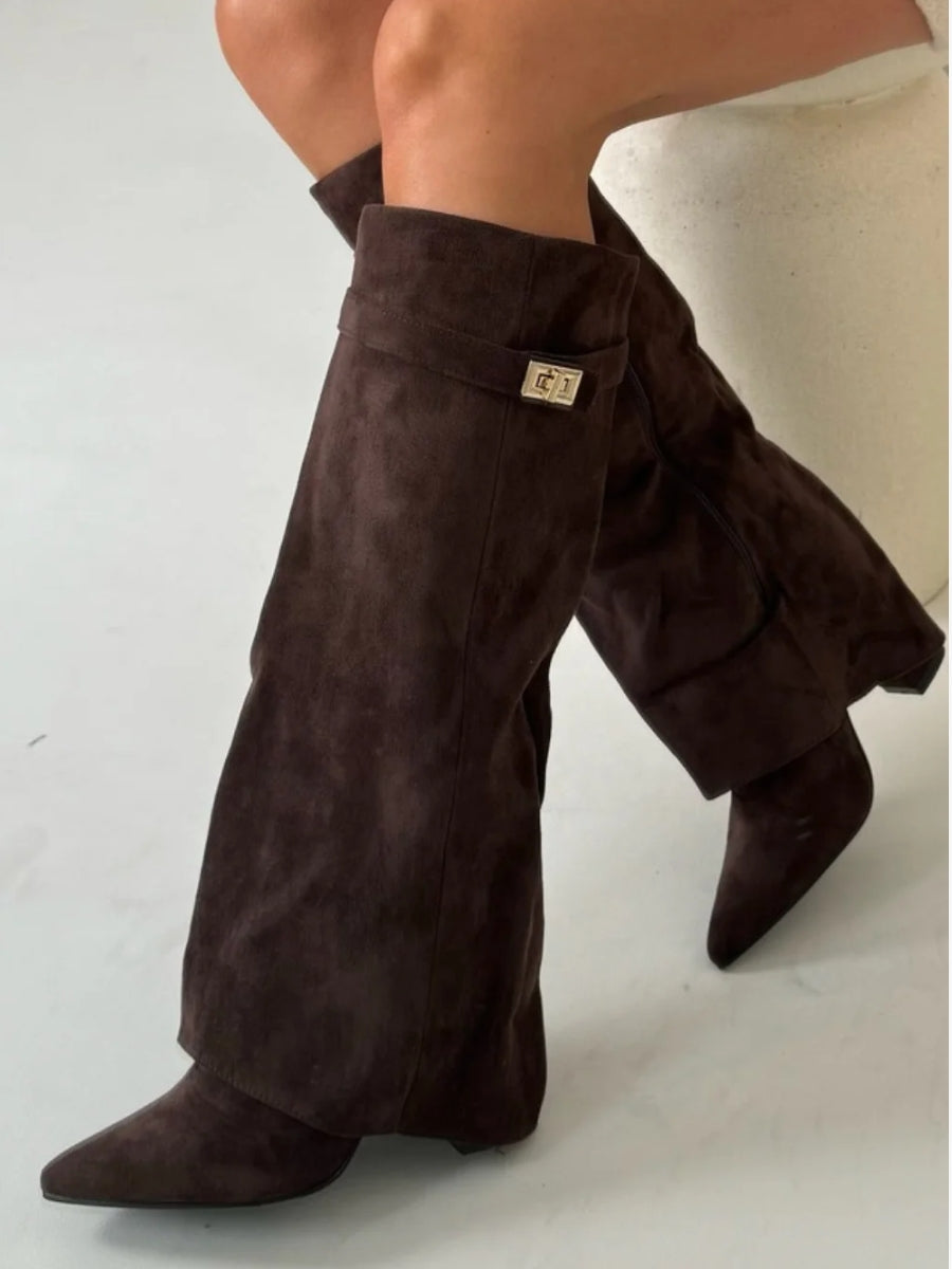 Women's Winter Zip-Up Slouchy High Heel Boots 6