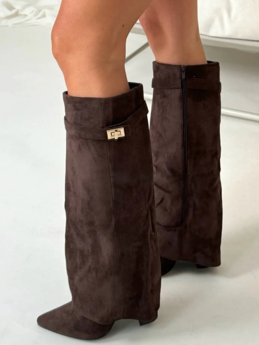 Women's Winter Zip-Up Slouchy High Heel Boots 8