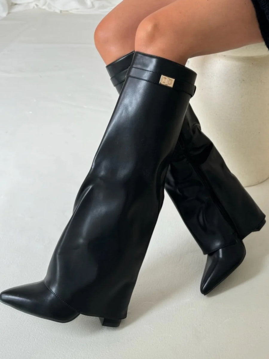 Women's Winter Zip-Up Slouchy High Heel Boots 9