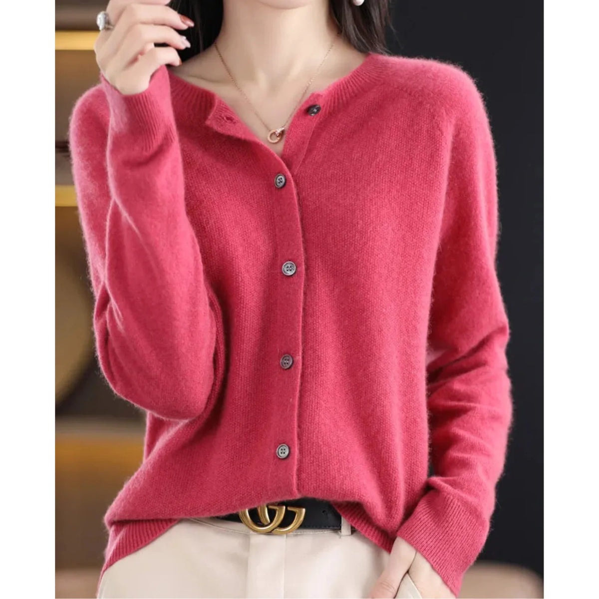 Women's Wool Knit Cardigan with Button Front 0