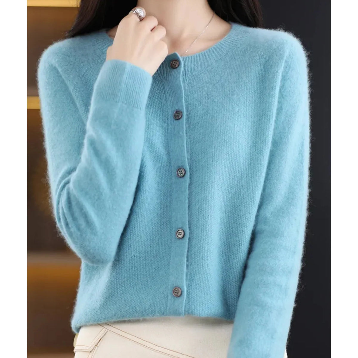 Women's Wool Knit Cardigan with Button Front 2