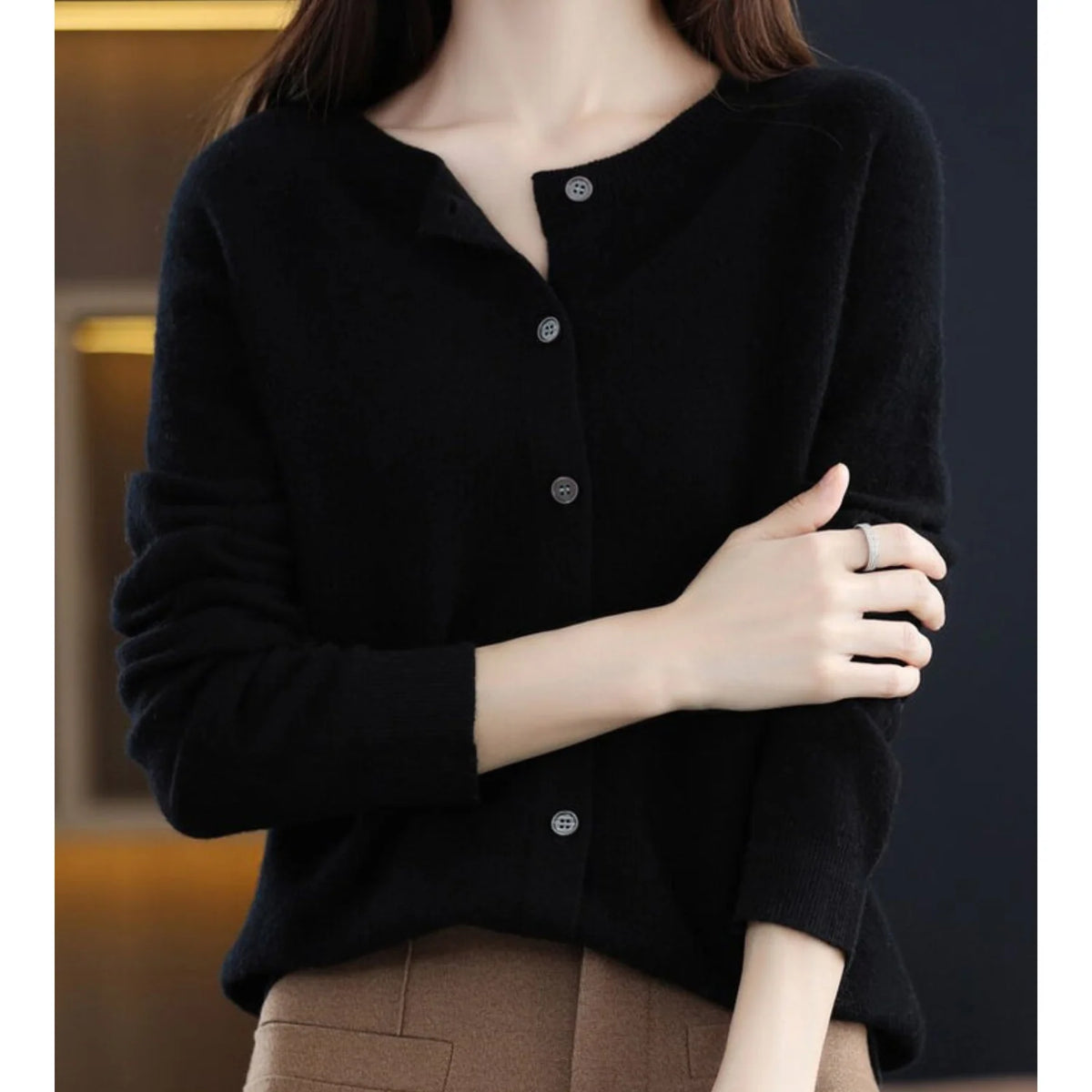 Women's Wool Knit Cardigan with Button Front 3