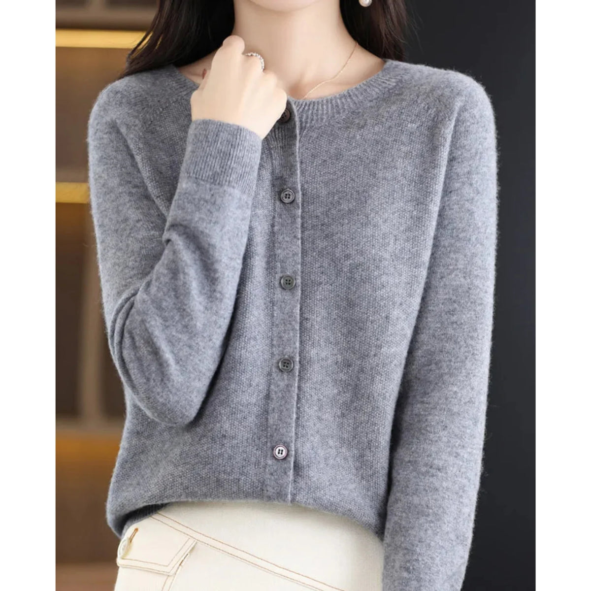 Women's Wool Knit Cardigan with Button Front 4