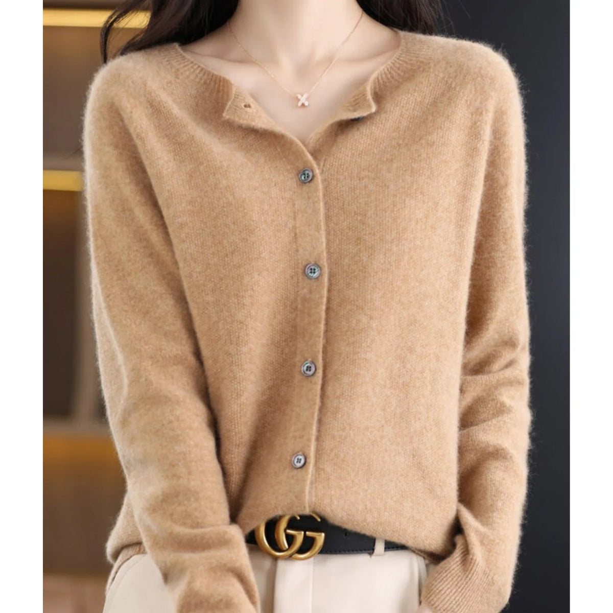 Women's Wool Knit Cardigan with Button Front 6