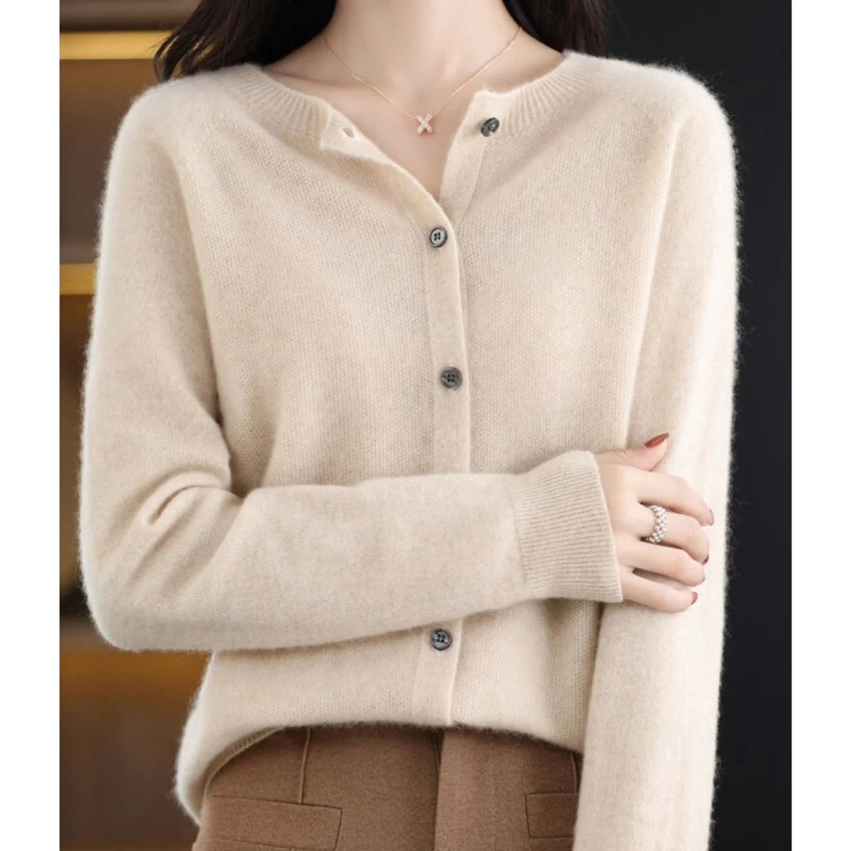 Women's Wool Knit Cardigan with Button Front 8