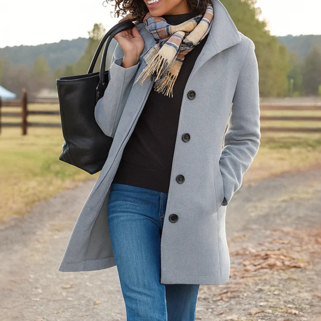 Women's Wool Trench Coat with Button Closure - Straight Fit for Winter 3
