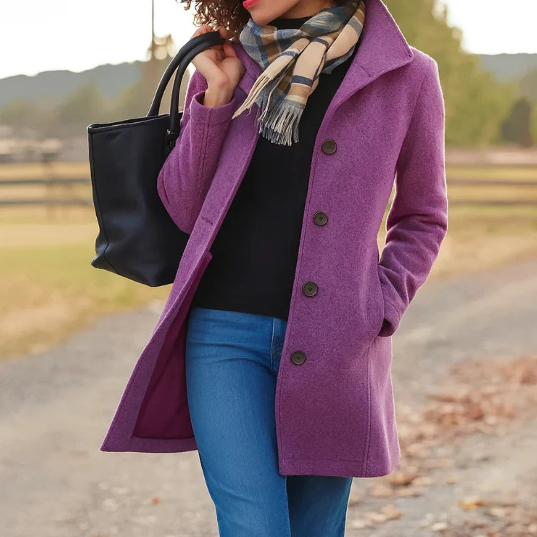 Women's Wool Trench Coat with Button Closure - Straight Fit for Winter 4