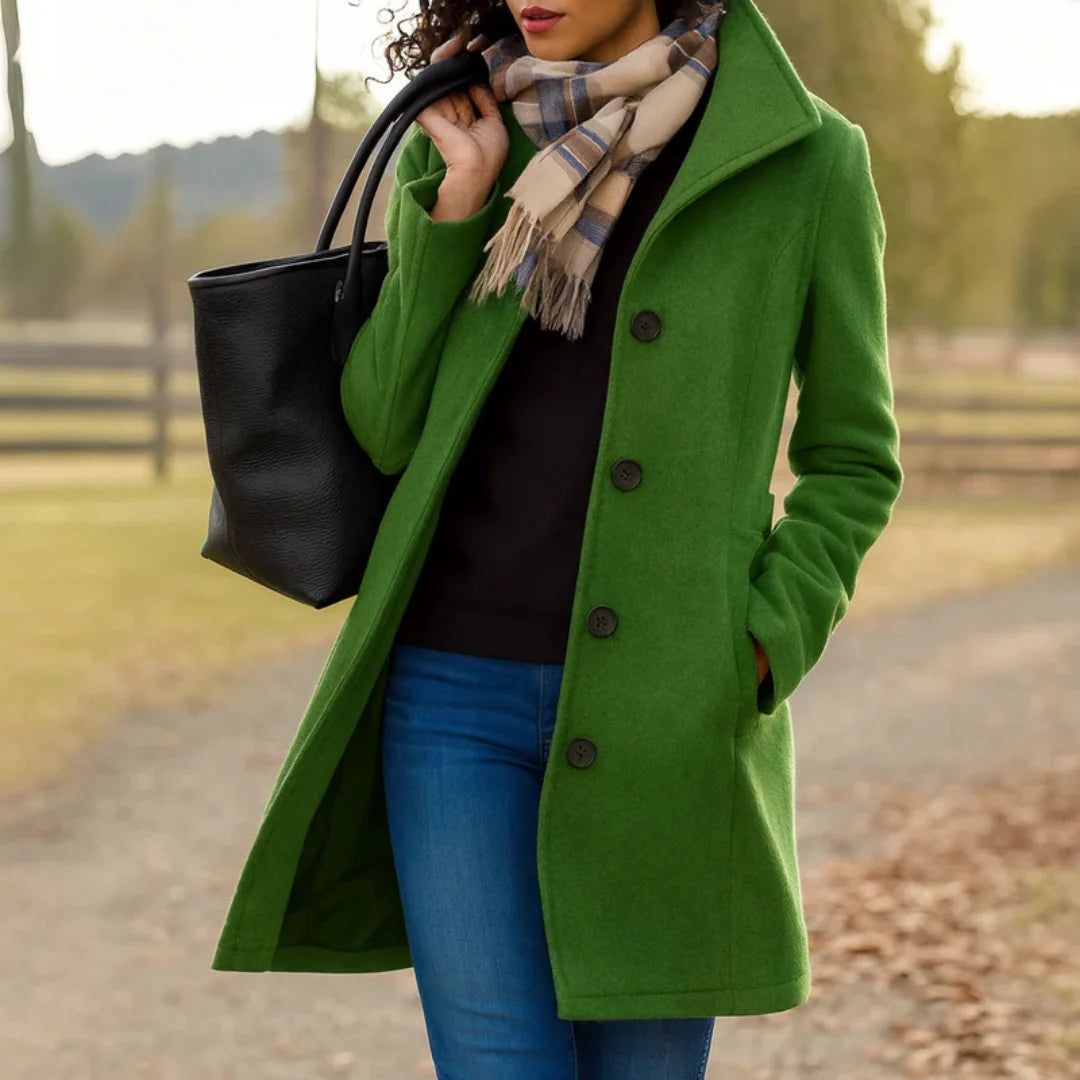 Women's Wool Trench Coat with Button Closure - Straight Fit for Winter 5