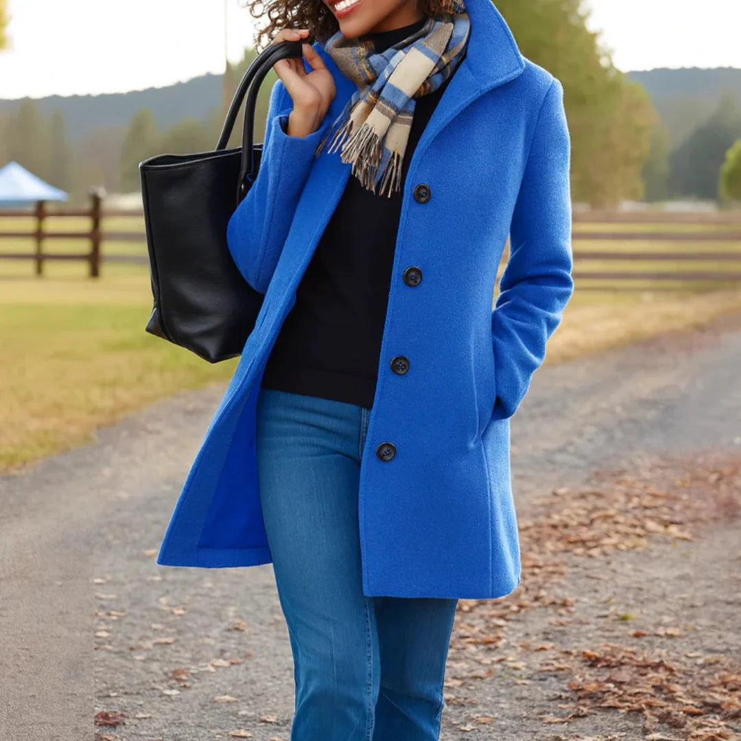 Women's Wool Trench Coat with Button Closure - Straight Fit for Winter 7