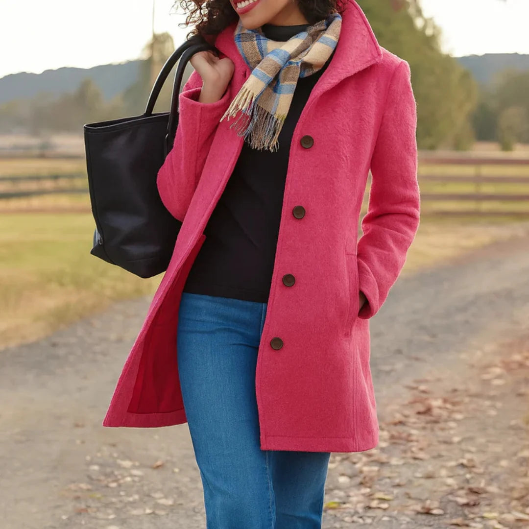 Women's Wool Trench Coat with Button Closure - Straight Fit for Winter 8