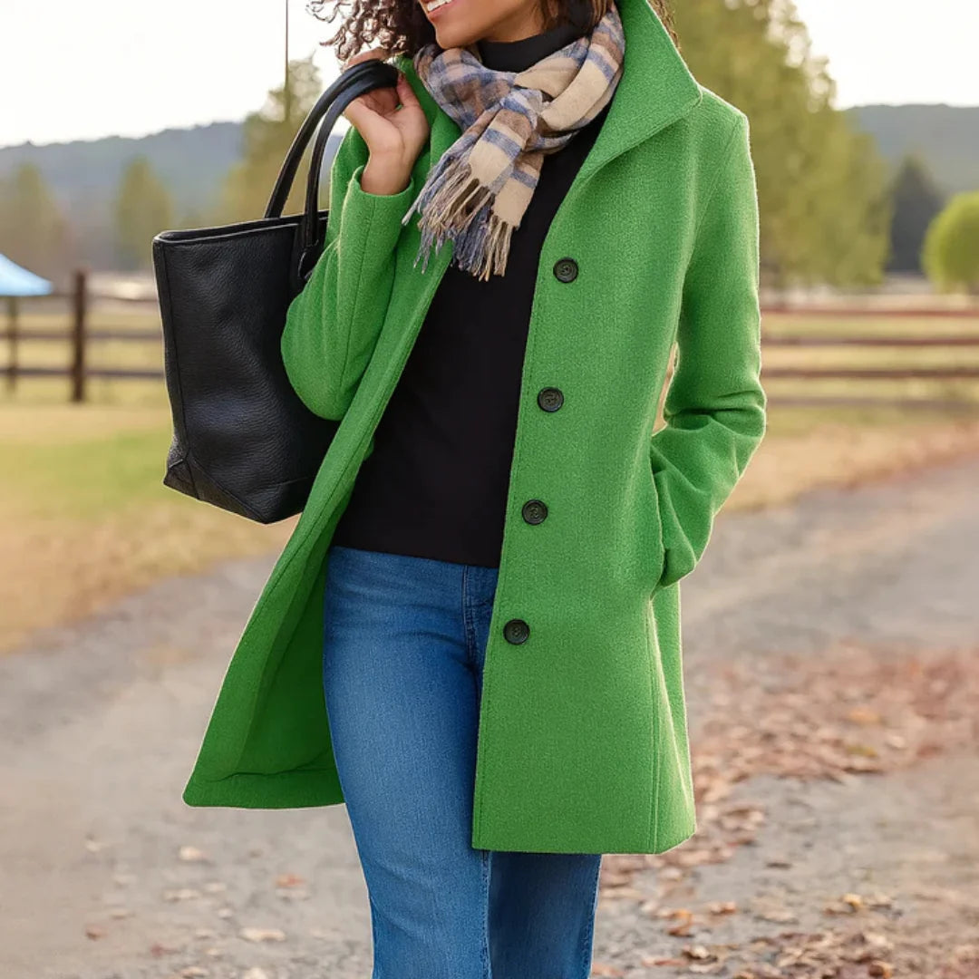 Women's Wool Trench Coat with Button Closure - Straight Fit for Winter 9