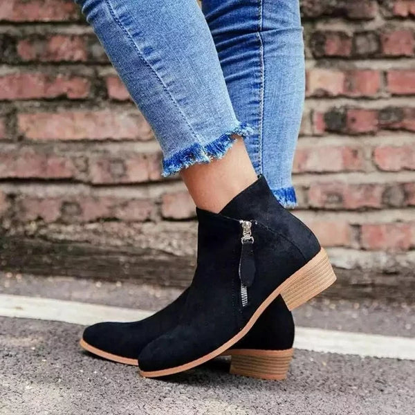 Women’s Zip-Up Black Ankle Boots with Cushioned Insole 1