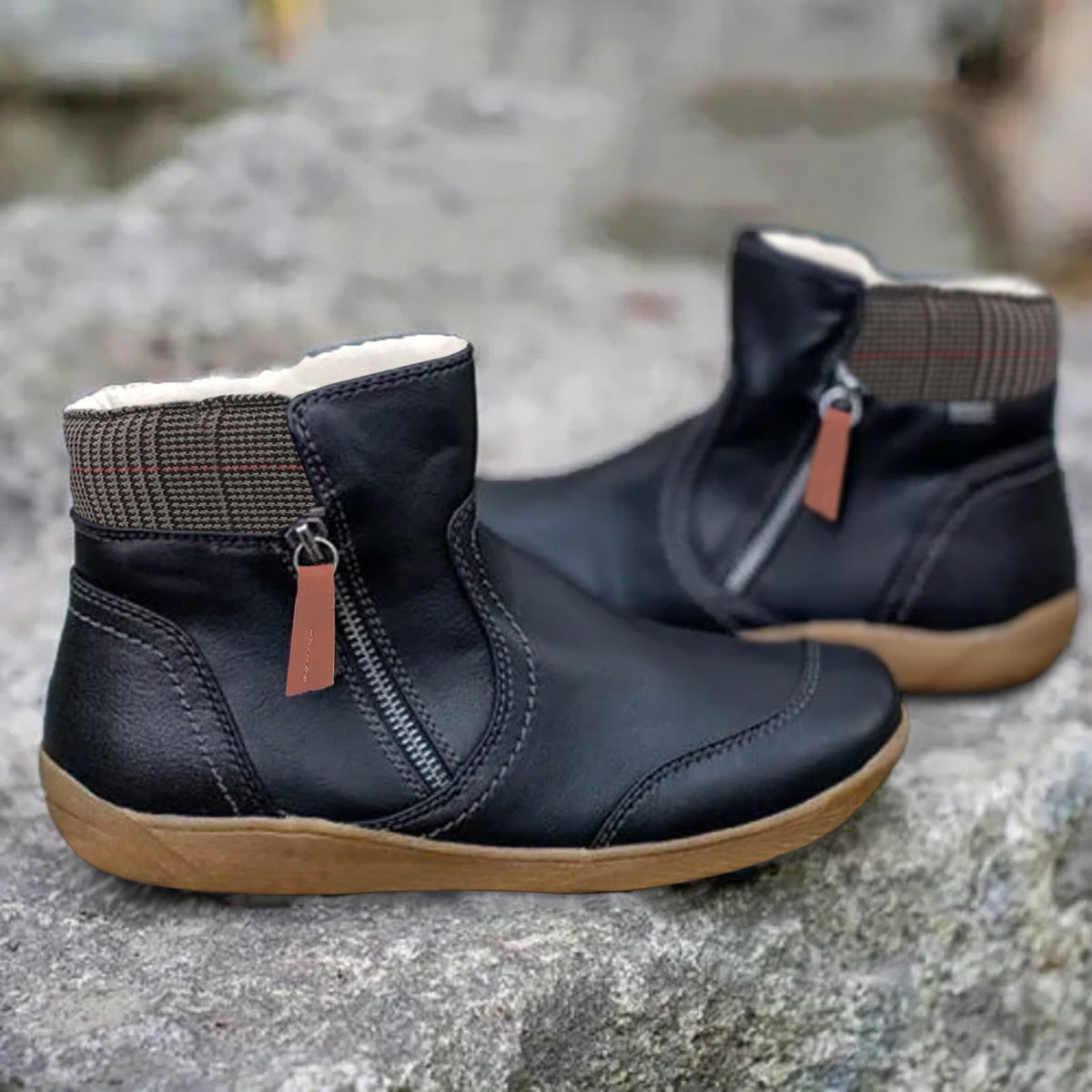 Women’s Zip-Up Black Ankle Boots with Leather Finish for Everyday Wear 1