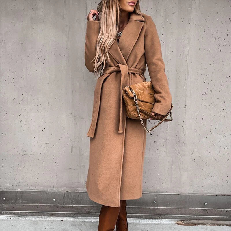 Wool-Effect Trench Coat with Waist Belt for Winter 4