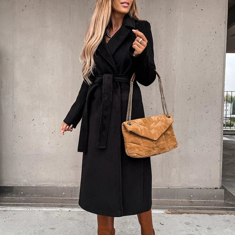 Wool-Effect Trench Coat with Waist Belt for Winter 5