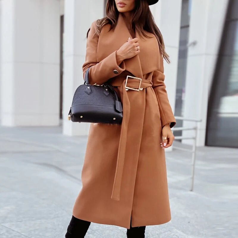 Wool-Effect Trench Coat with Waist Belt for Winter 8