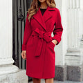 Wool Midi Trench Coat with Classic Lapel Collar 0
