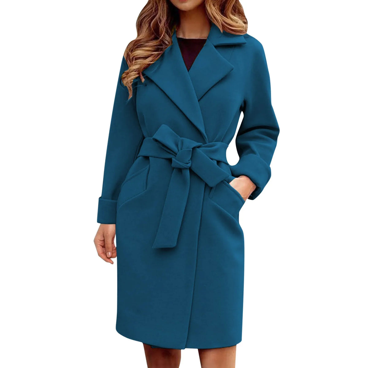 Wool Midi Trench Coat with Classic Lapel Collar 1