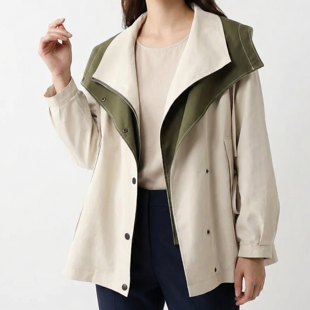 Two-Tone Short Hooded Jacket