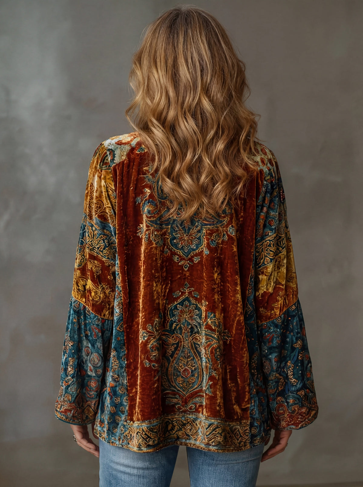 Printed Velvet Kimono Jacket