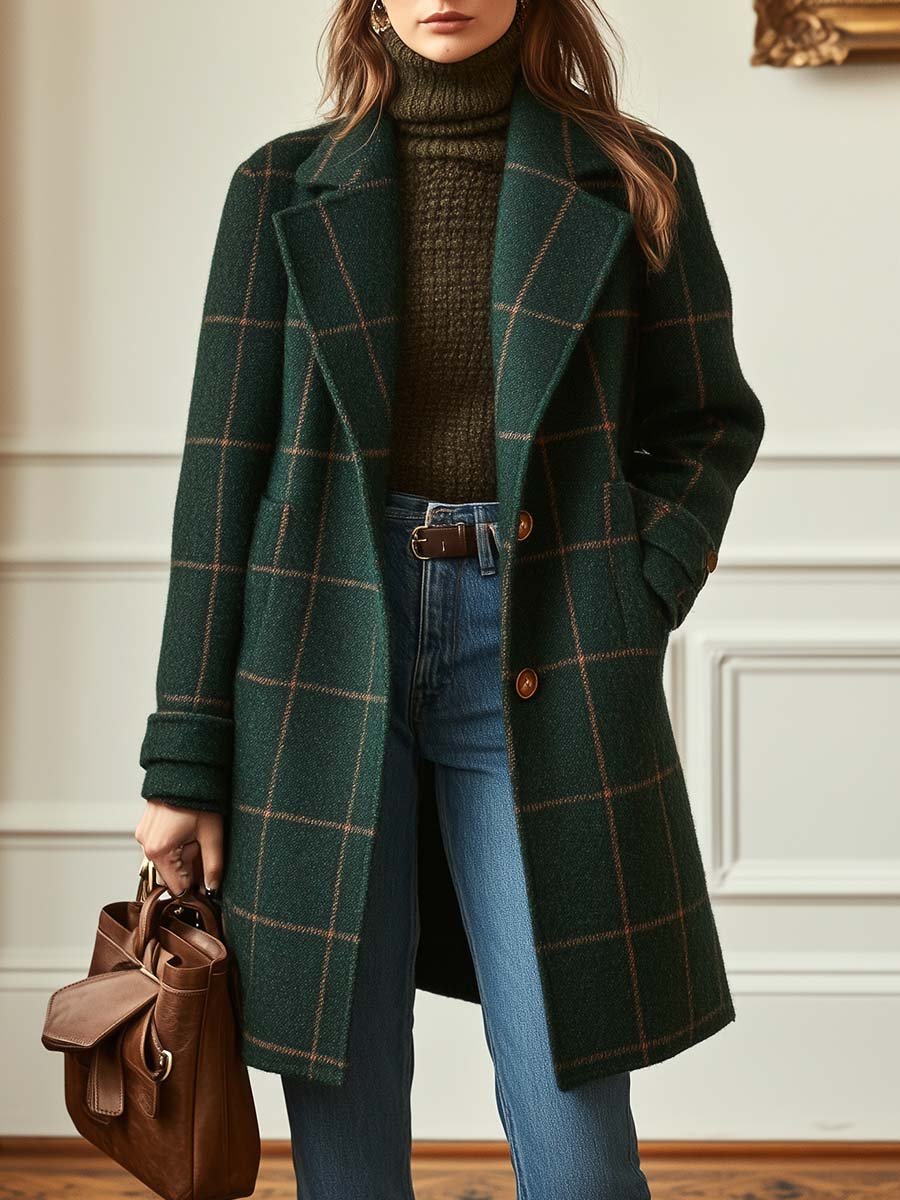 Green Check Tweed Coat