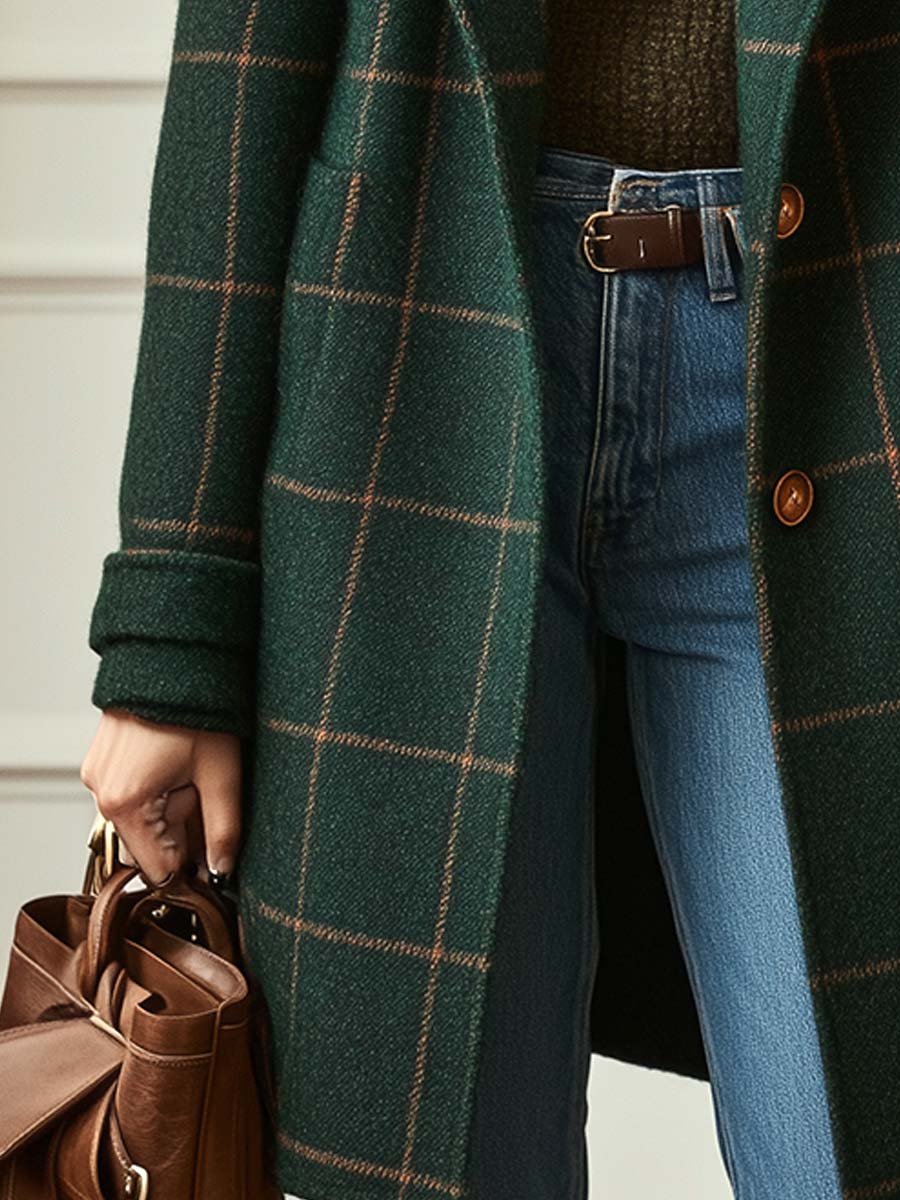 Green Check Tweed Coat