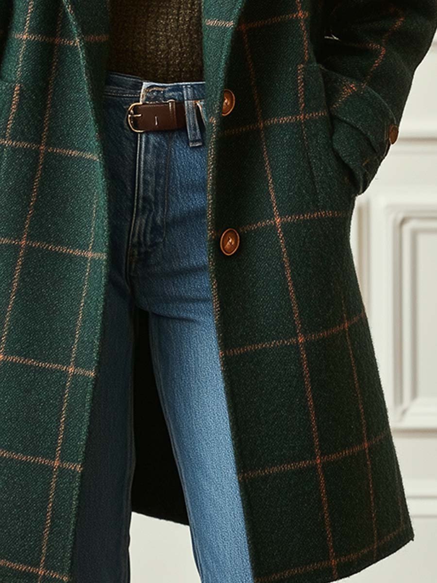 Green Check Tweed Coat