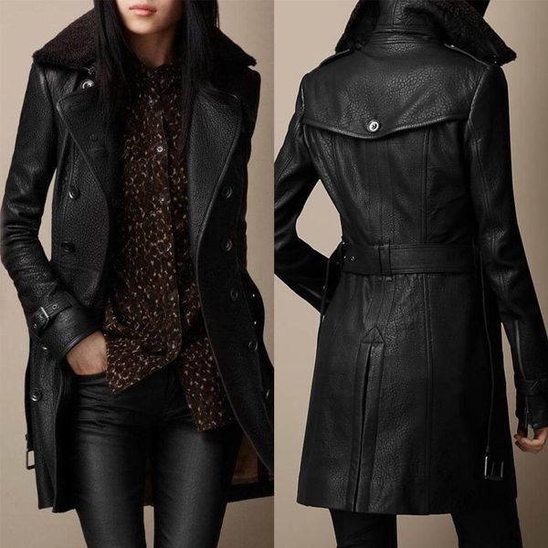 Leather-Look Coat with Plush Collar