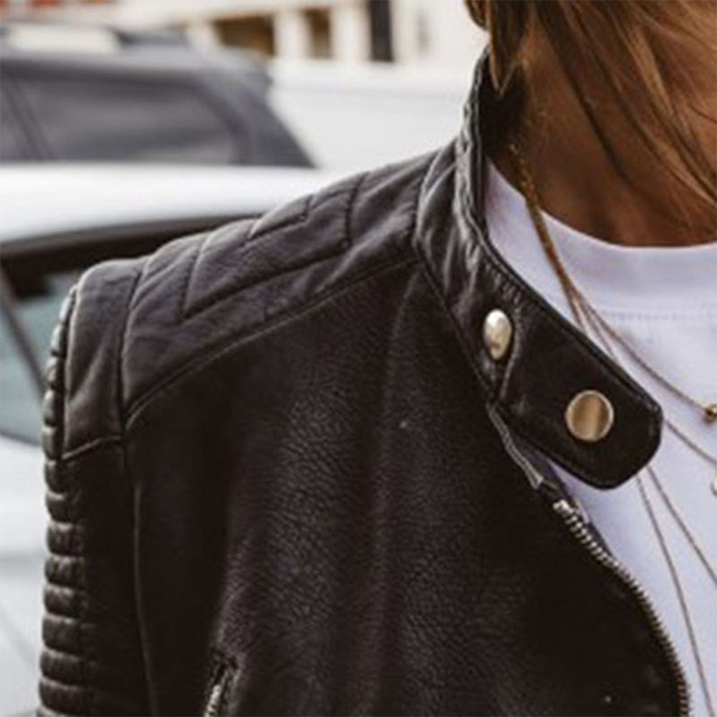 Padded Leather-Look Biker Jacket