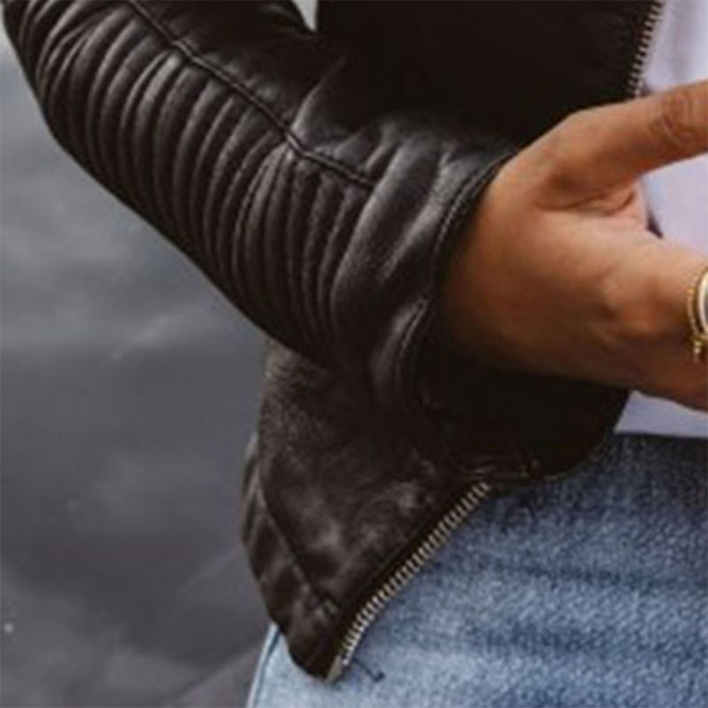 Padded Leather-Look Biker Jacket
