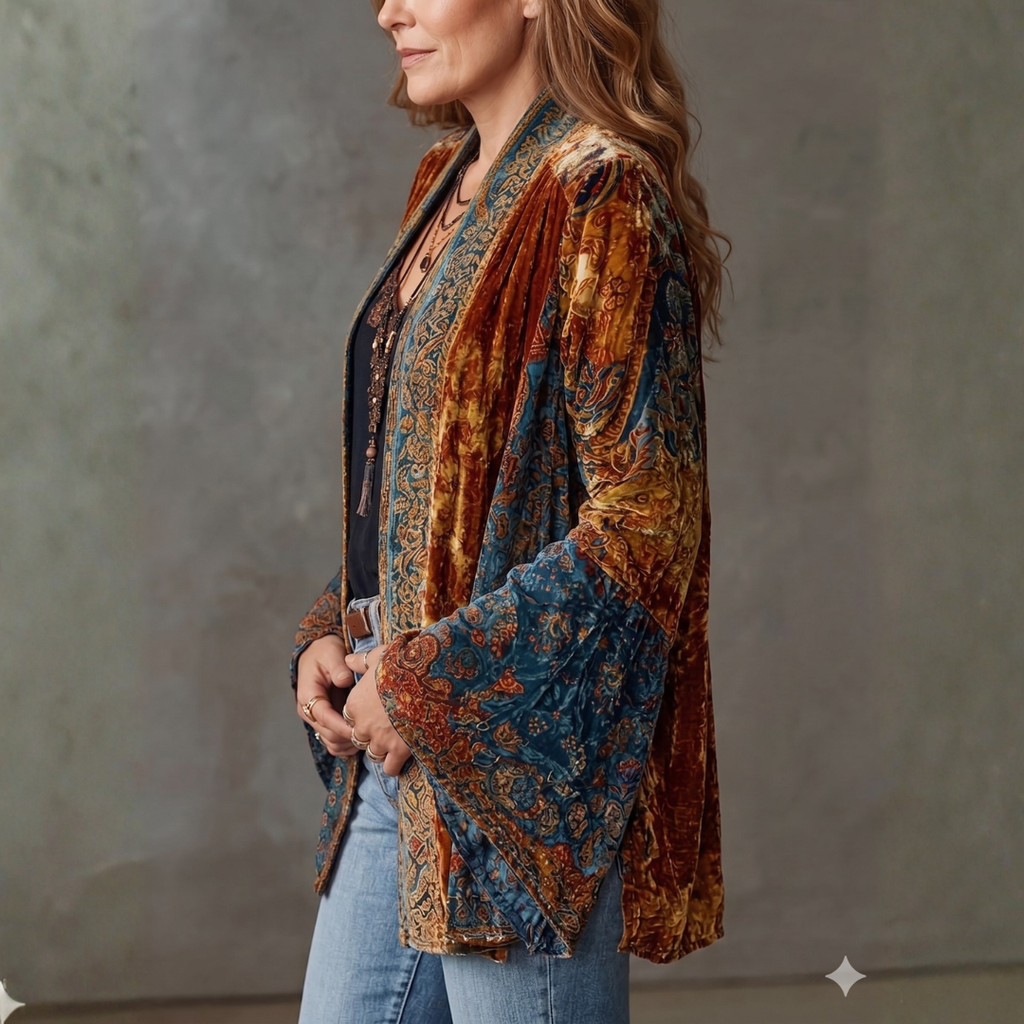Printed Velvet Kimono Jacket
