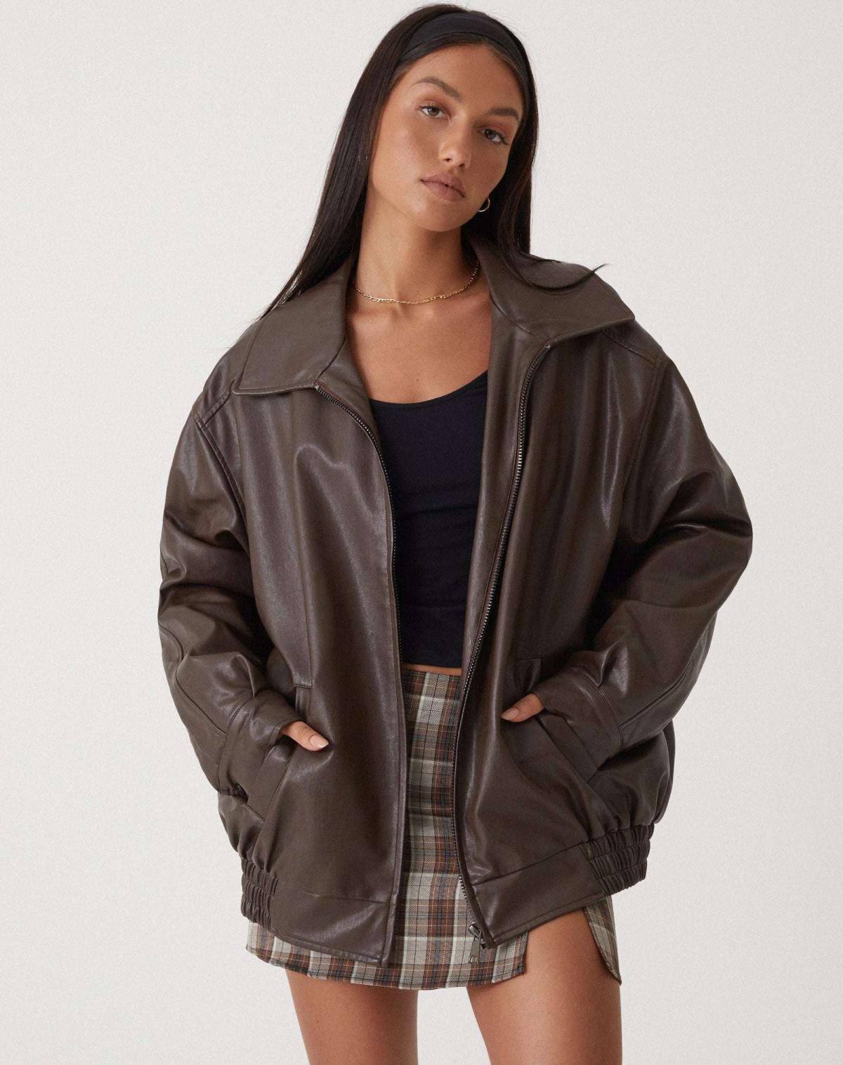 Oversized Leather-Look Bomber Jacket